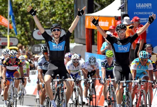Sky's Ben Swift and Greg Henderson celebrate the final day win in 2011