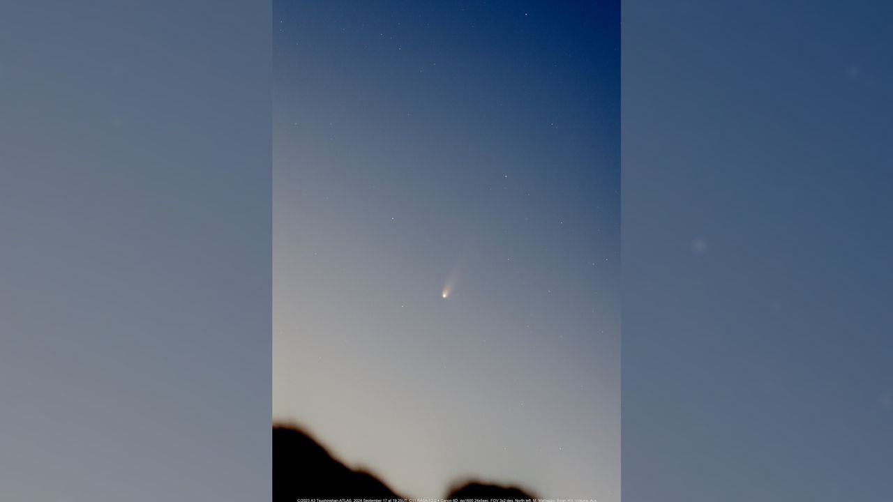 Michael Mattiazzo imaged Comet Tsuchinshan-ATLAS on September 17 at 19:25 UT using a C11 RASA f/2.2 + Canon 6D from Swan Hill, Victoria, Australia.