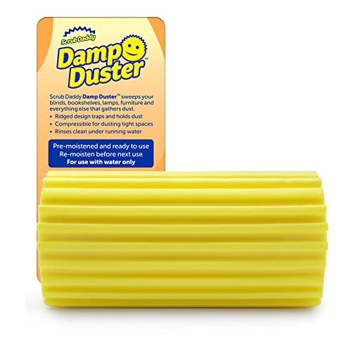 Scrub Daddy Damp Duster, Multipurpose Dusters for Cleaning - Wooden &amp;amp; Venetian Blind Cleaner Tool, Ridged Wet Dust Sponge for Skirting Board, Radiator, Blinds &amp;amp; Mirrors, Home Cleaning Products, Yellow