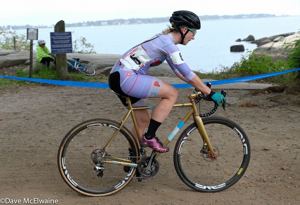 Laura Winberry riding in the top ten with two laps remaining
