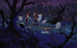 A screenshot of The Drifter, showing the protagonist in a grimy urban environment