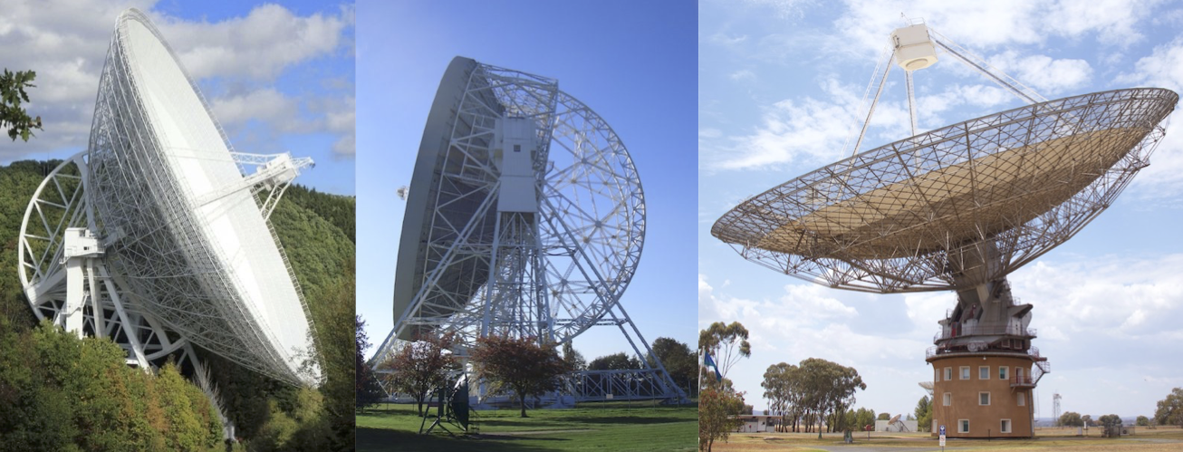 Three radio telescopes side by side