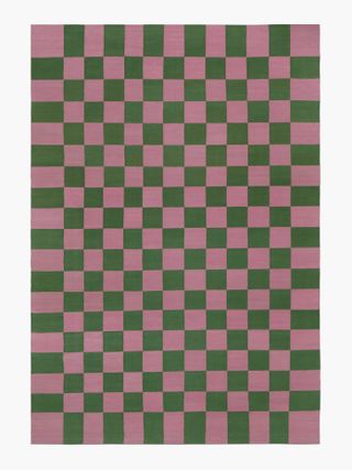 Textile print, green and pink check pattern