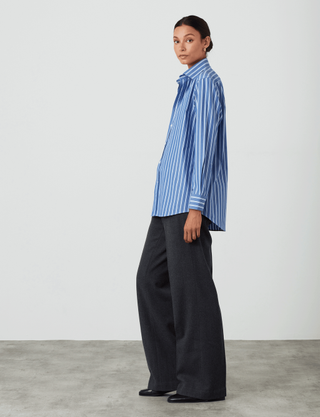 The Boyfriend: Fine Poplin, Blue Multi Stripe