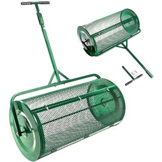 Landzie Lawn & Garden Spreaders - 36 Inch Heavy Duty Metal Mesh Basket Push/tow Spreader - Compost, Peat Moss, Top Soil, Mulch - Durable Lightweight Multi-Purpose Yard Care Equipment - Manure Spreader