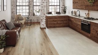 open plan kitchen living room with LVT flooring