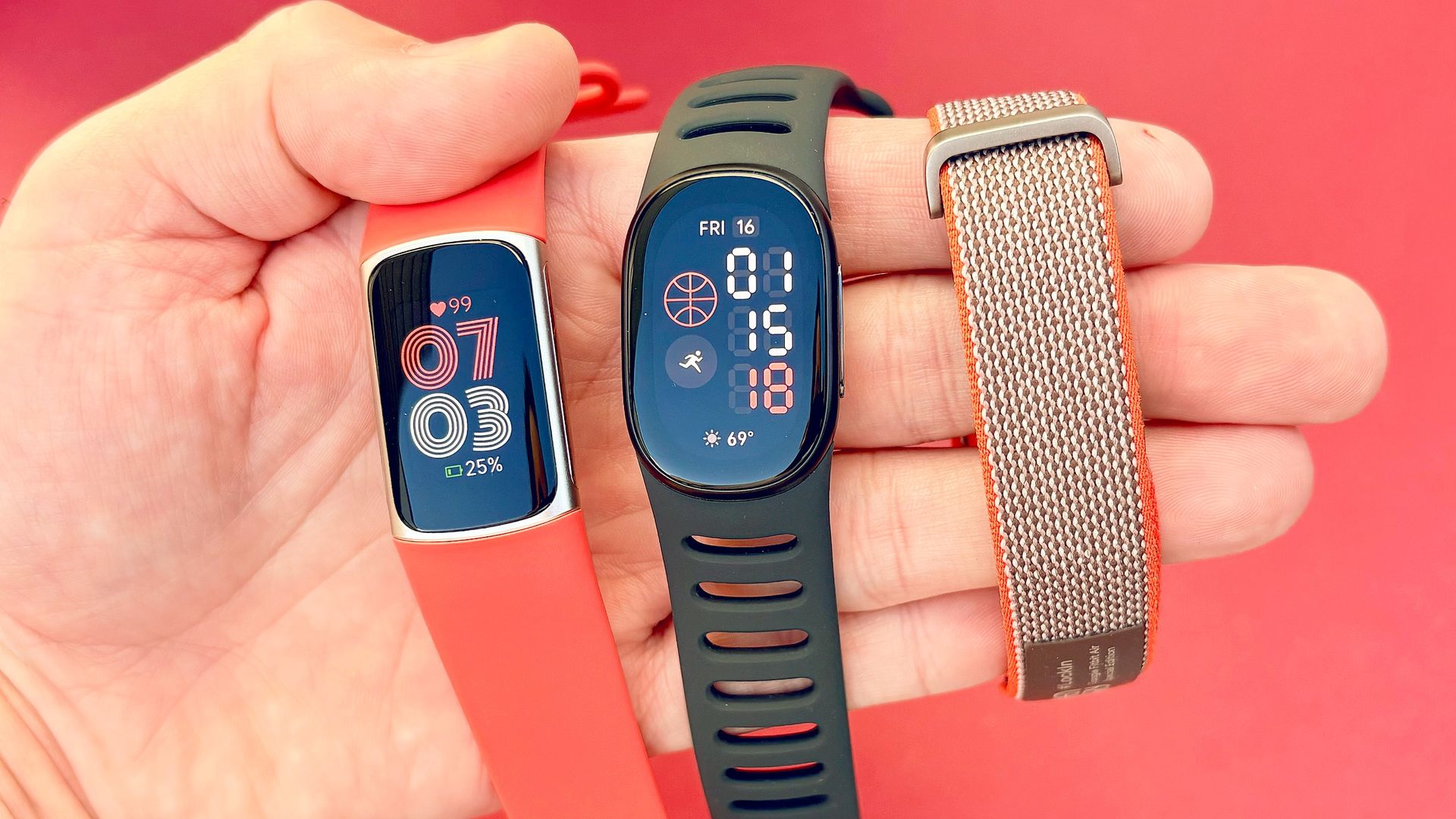 Close-up of the Google Fitbit Edge fitness tracker