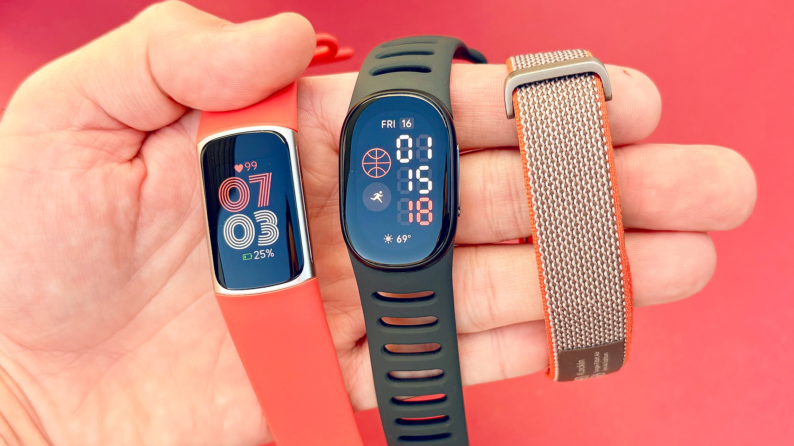 Close-up of the Google Fitbit Edge fitness tracker
