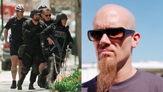 Los Angeles police officers and a portrait of Nick Oliveri