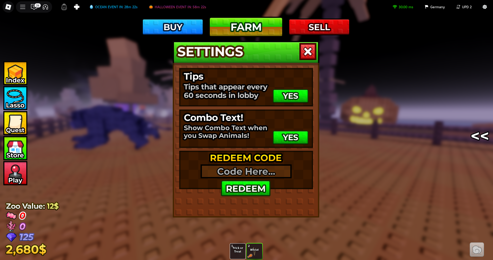 Raise Animals Roblox code redemption screen