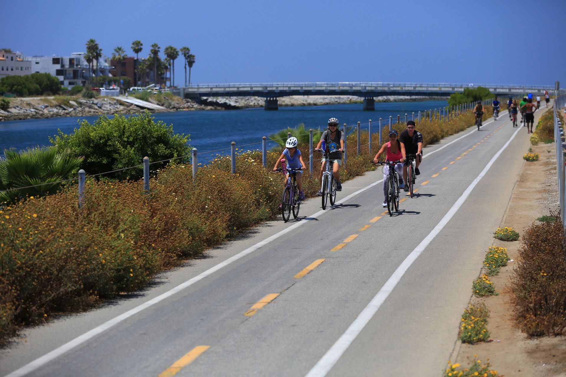 People cycling on Ballona Creek Bike Path, Culver City