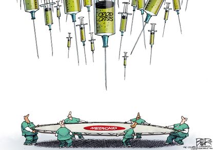 Political cartoon U.S. drugs opioid crisis abuse medicaid health care