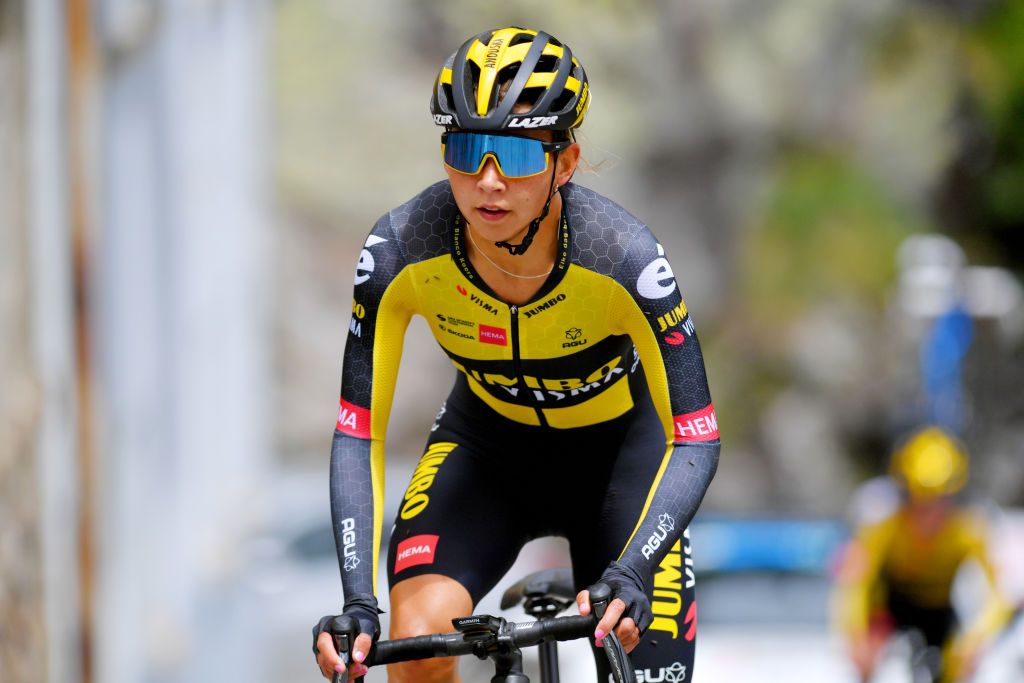 CASCATE DEL TOCE ITALY JULY 05 Anouska Helena Koster of Netherlands and Jumbo Visma Team during the 32nd Giro dItalia Internazionale Femminile 2021 Stage 4 a 112km Individual Time Trial from Fondovalle to Cascate Del Toce 1714m ITT GiroDonne UCIWWT on July 05 2021 in Cascate Del Toce Italy Photo by Luc ClaessenGetty Images