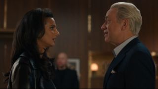 Poorna Jagannathan and Fred Armisen talking in deli Boys.