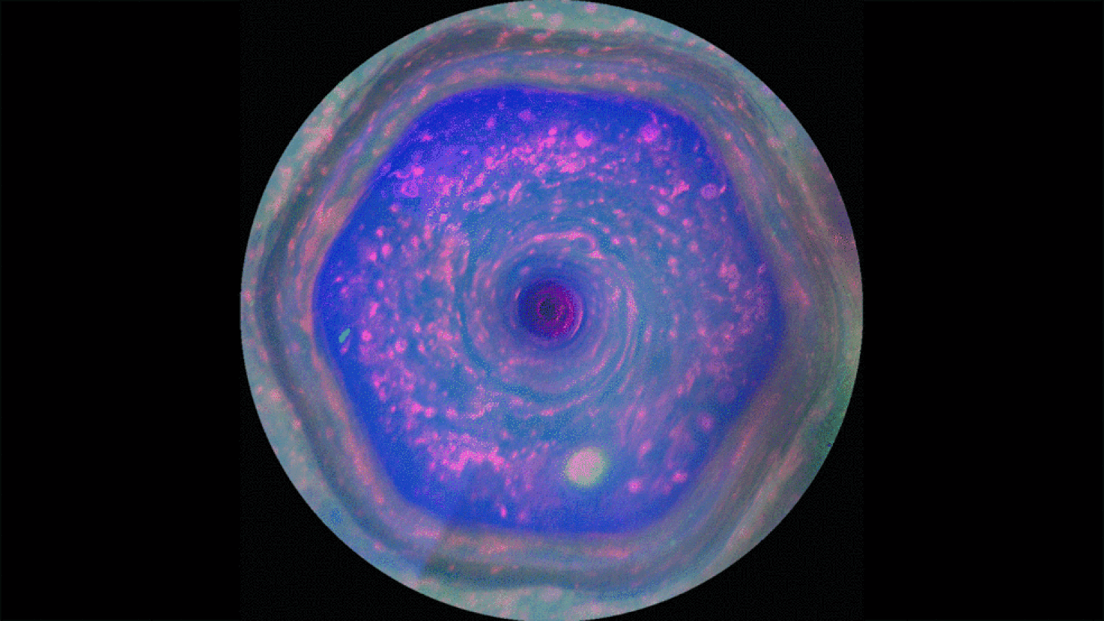 Saturn&#039;s northern polar hexagon in motion.