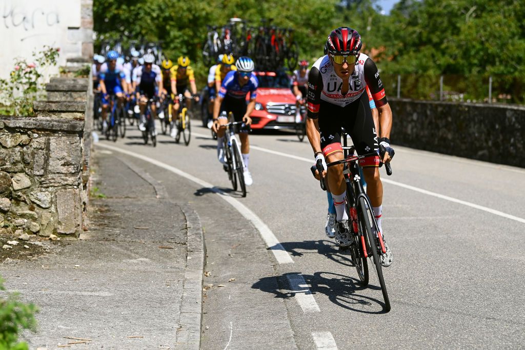LES PRAERESNAVA SPAIN AUGUST 28 Marc Soler Gimenez of Spain and UAE Team Emirates competes during the 77th Tour of Spain 2022 Stage 9 a 1714km stage from Villaviciosa to Les Praeres Nava 743m LaVuelta22 WorldTour on August 28 2022 in Les Praeres Nava Spain Photo by Tim de WaeleGetty Images