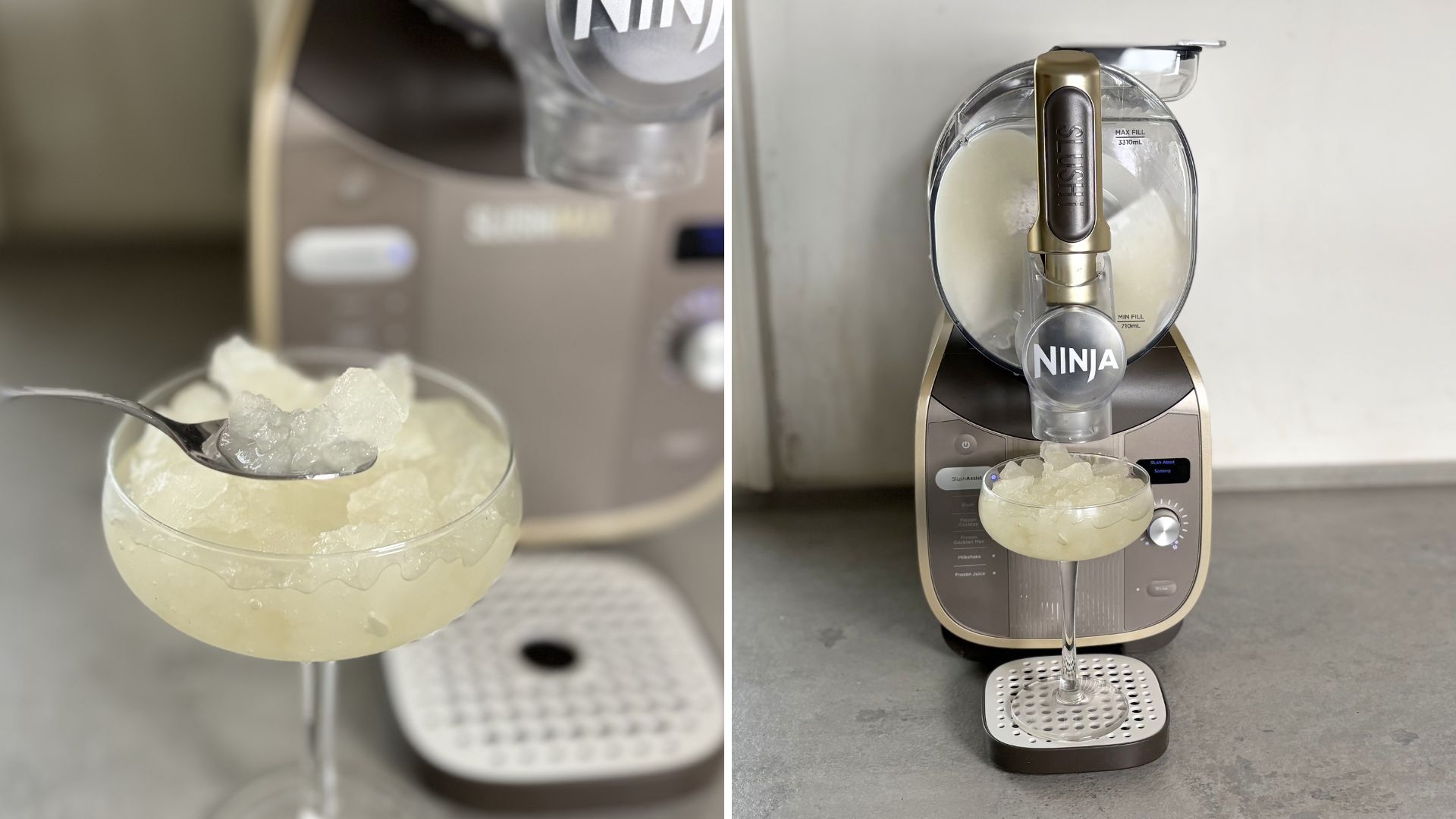 Ninja Slushi Max Frozen Drinks Maker making a slushie with a grape juice