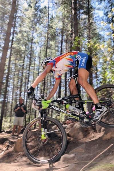 Marc Bassingthwaighte (Namibia) en route to second place in the elite men's race.