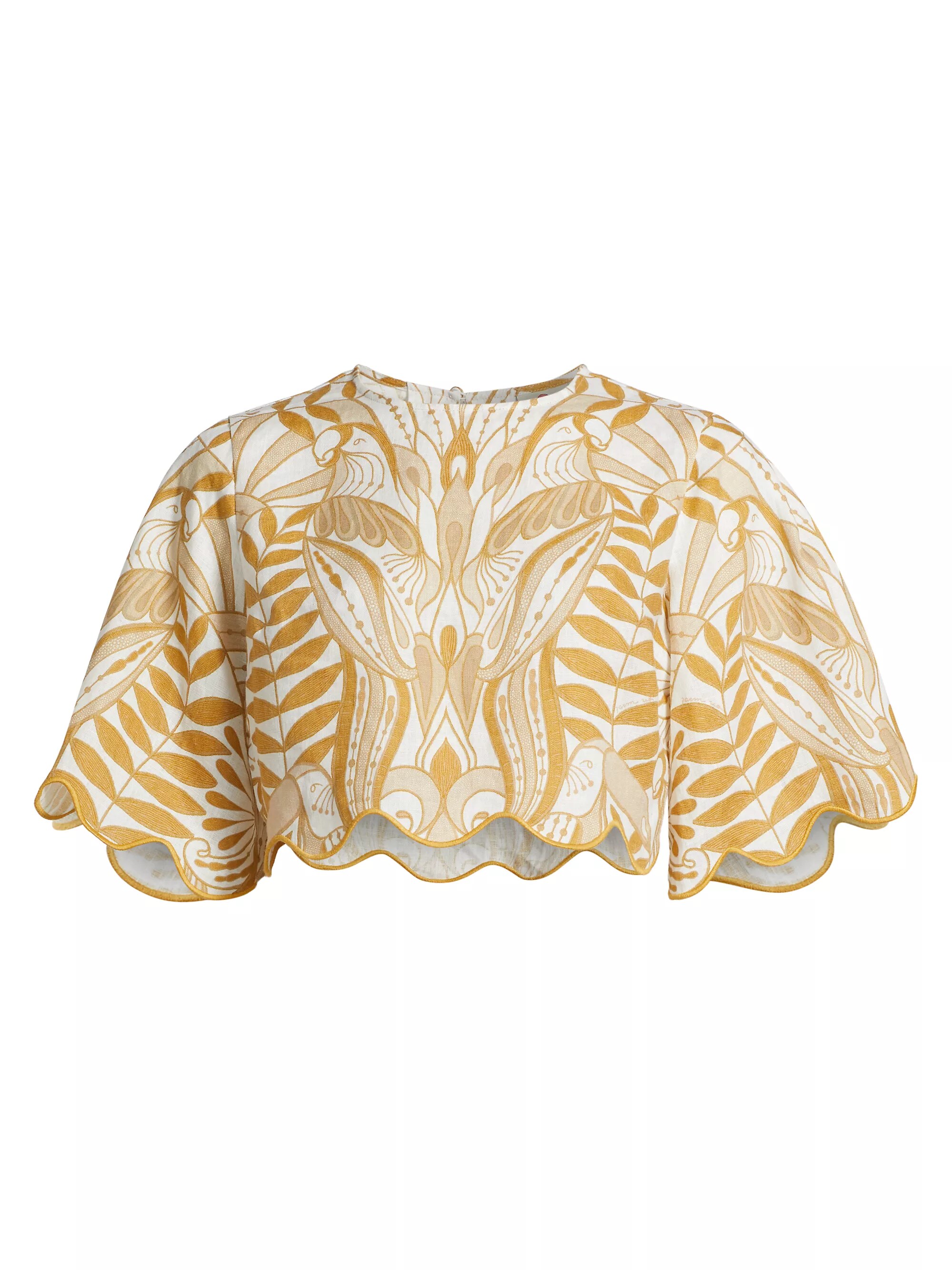 Lace Nature Scallop-Trimmed Crop Blouse