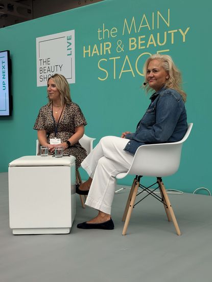 Caroline Hirons on stage at the beauty show