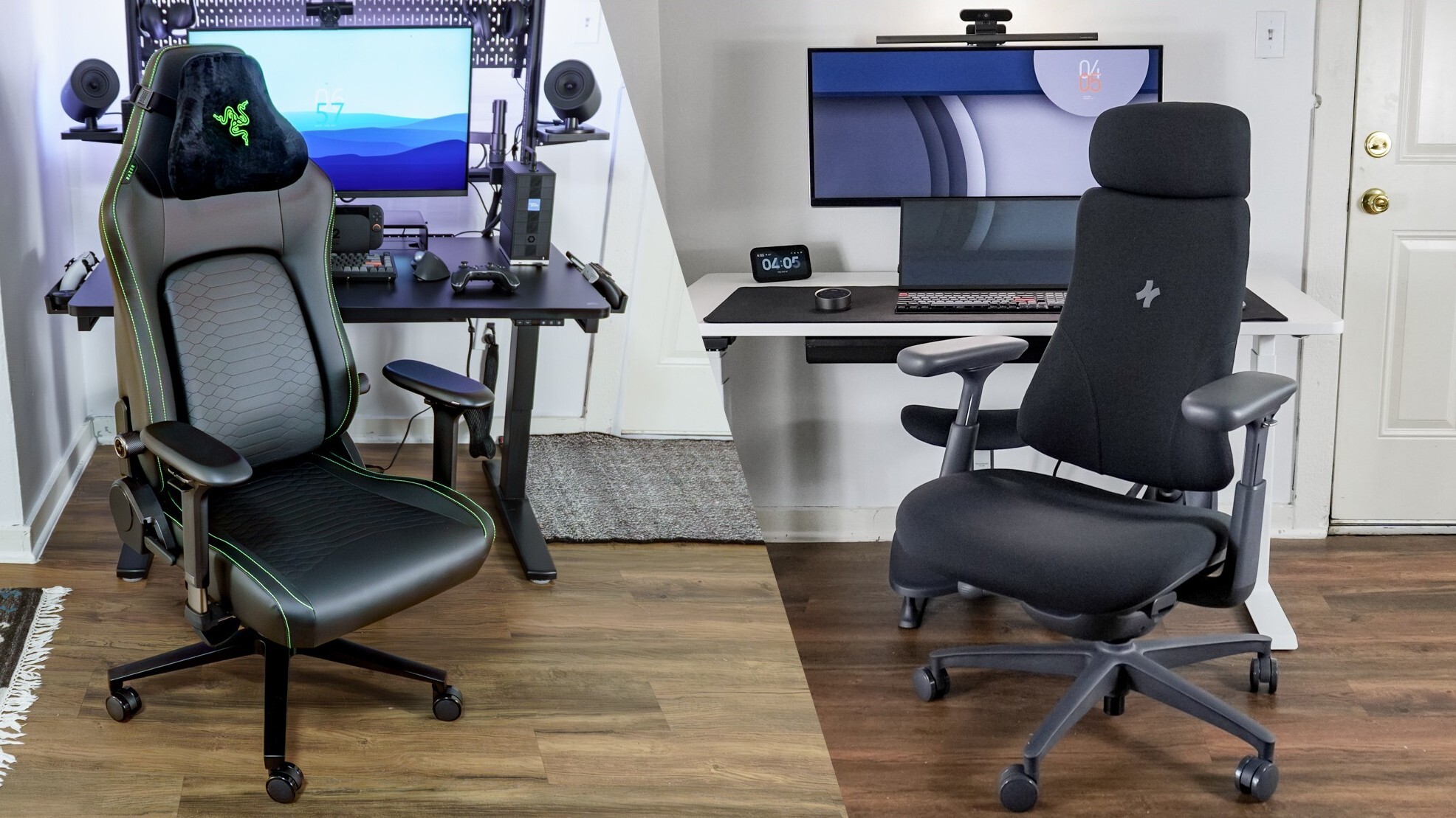 A side by side shot with the Razer Iskur V2 NewGen on the left and the LiberNovo Omni on the right