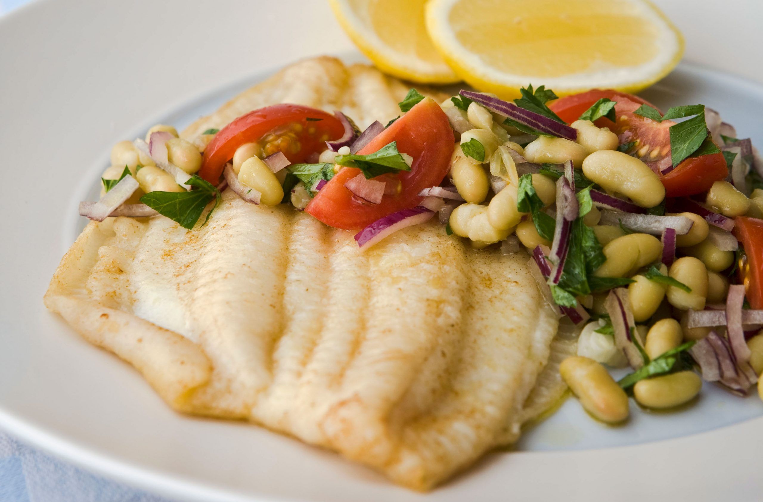 Lemon sole with Italian bean salad recipe
