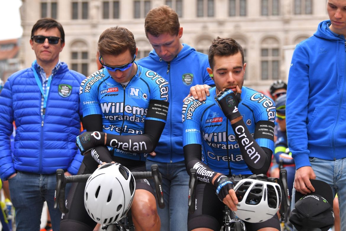 Stijn Devolder was there to help comfort his teammates Mathias De Witte and Elias Van Breussegem