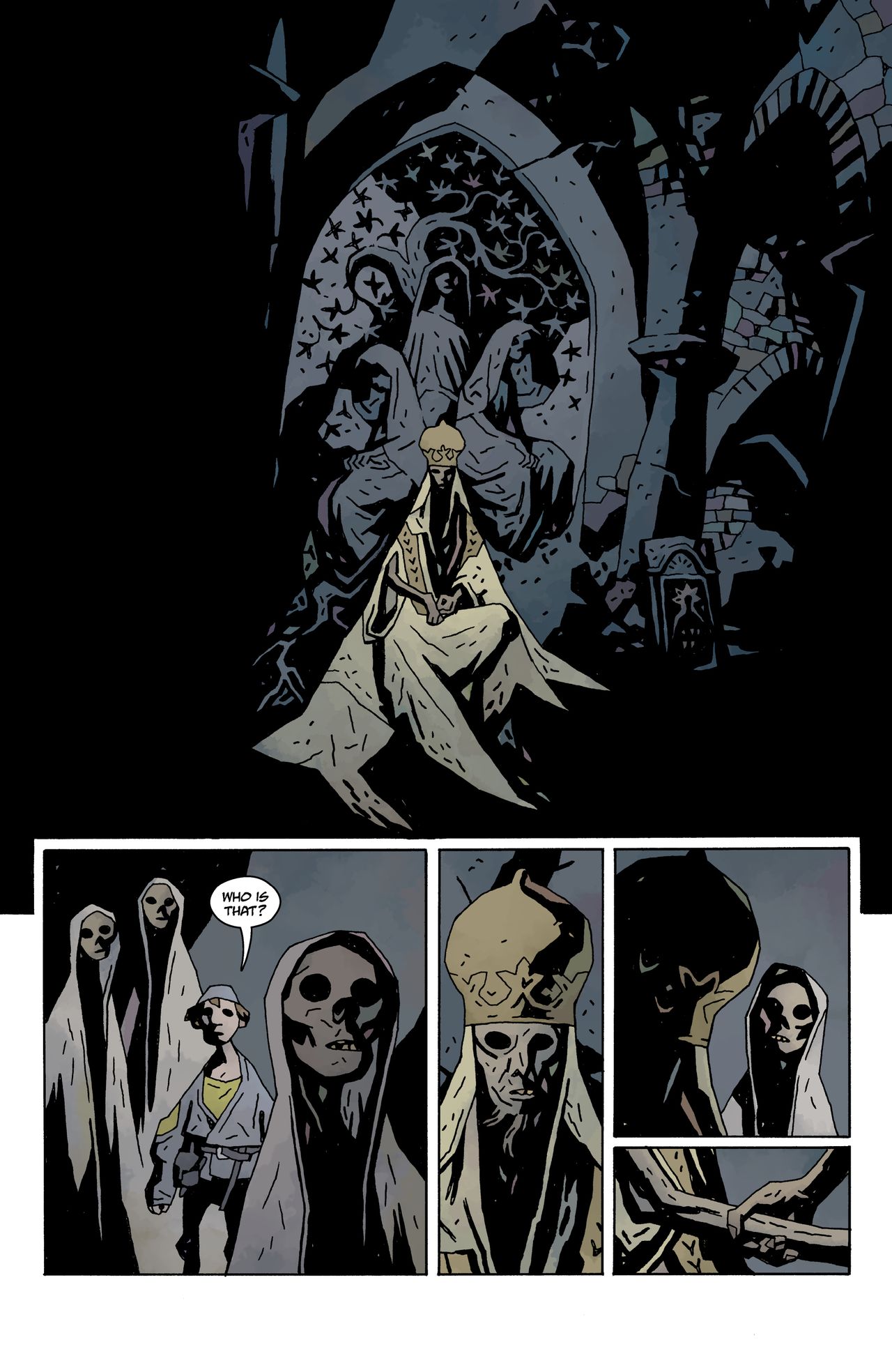 Mike Mignola, Bowling With Corpses; pages from a comic book with zombies and vampires
