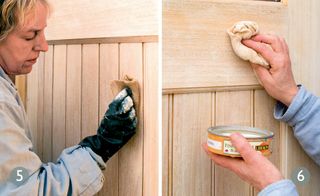 DIY expert Helaine Clare demonstrates how to lime wood, applying a wax to wooden doors in these photos