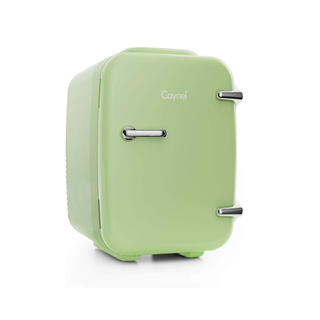 A green mini fridge 