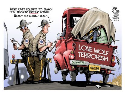 Political cartoon border lone wolf terrorism