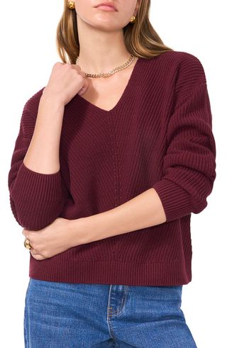 Diagonal Rib V-Neck Sweater