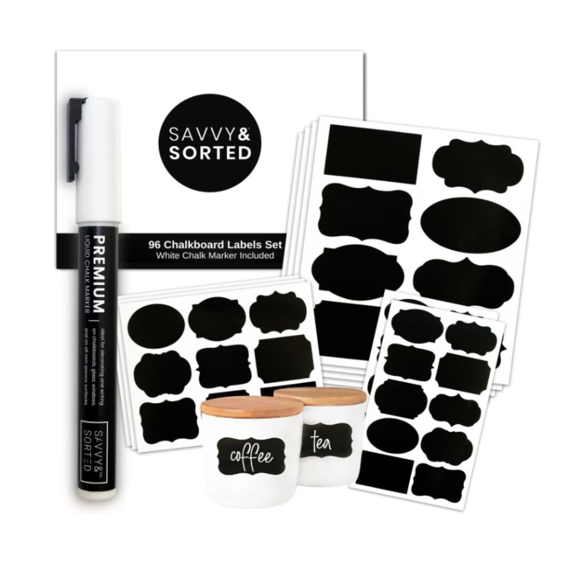 Satu set label penyimpanan hitam dengan pena