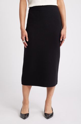 Cotton Blend Sweater Pencil Skirt