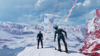 Groot and Star Lord looking over a cliff