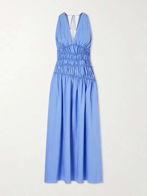 Saja Tie-Detailed Ruched Cotton Maxi Dress