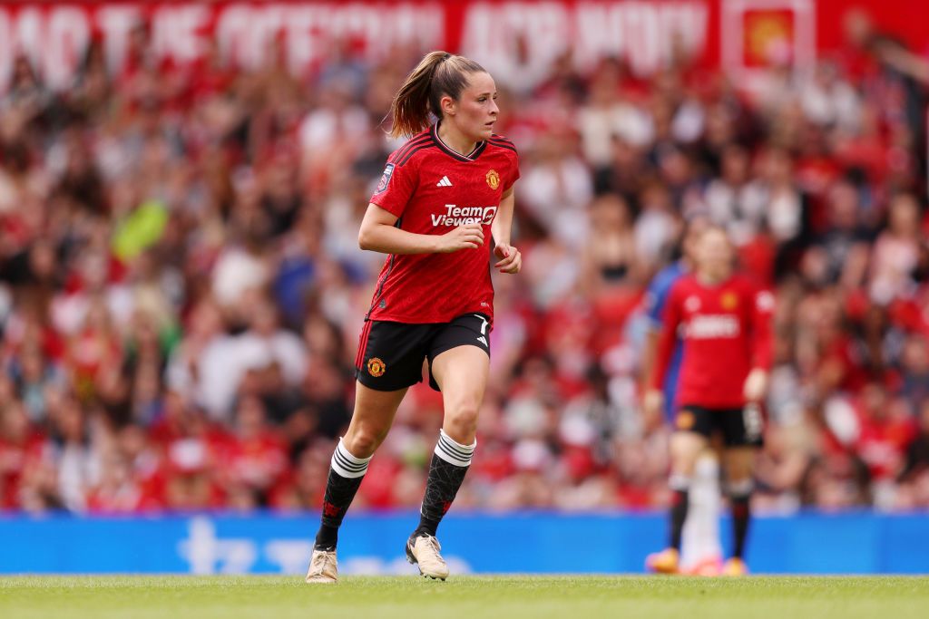 Ella Toone of Manchester United in action during the Barclays Women&#039;s Super League match between Manchester United and Chelsea FC at Old Trafford on May 18, 2024 in Manchester, England.(Photo by Charlotte Tattersall - MUFC/Manchester United via Getty Images)