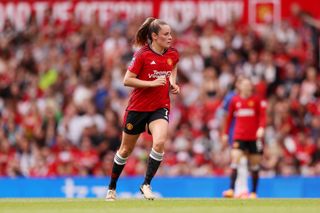 Ella Toone of Manchester United in action during the Barclays Women's Super League match between Manchester United and Chelsea FC at Old Trafford on May 18, 2024 in Manchester, England.(Photo by Charlotte Tattersall - MUFC/Manchester United via Getty Images)