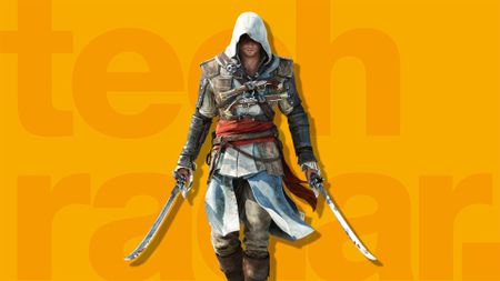 Assassin's Creed's Edward Kenway on a yellow background, with "tech radar" written across it