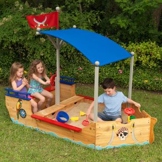 garden activities for kids: sandpit in shape of pirate boat