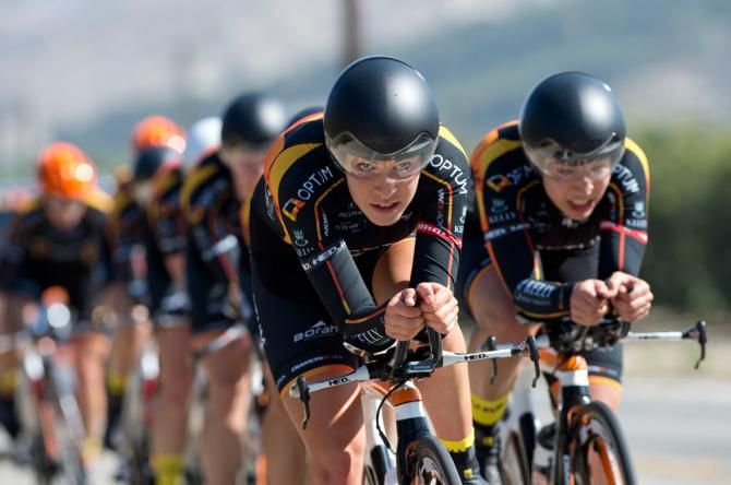 Annie Ewart leads the team on the final stretch of a long team time trial run.