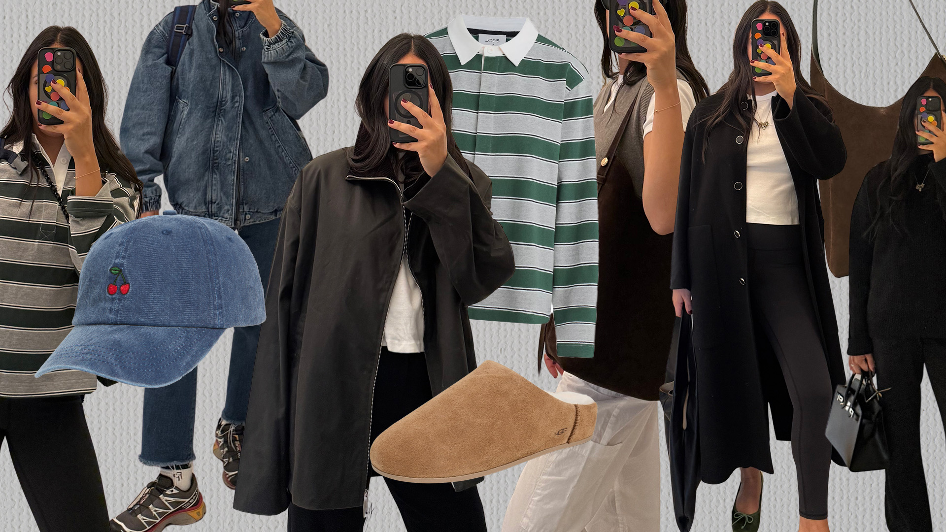 Collage of @nicoleakhtarzad mom school drop off outfit ideas.