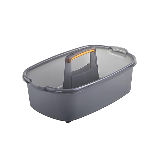 Casabella Plastic Multipurpose Cleaning Storage Caddy With Handle, 1.85 Gallon, Gray and Orange