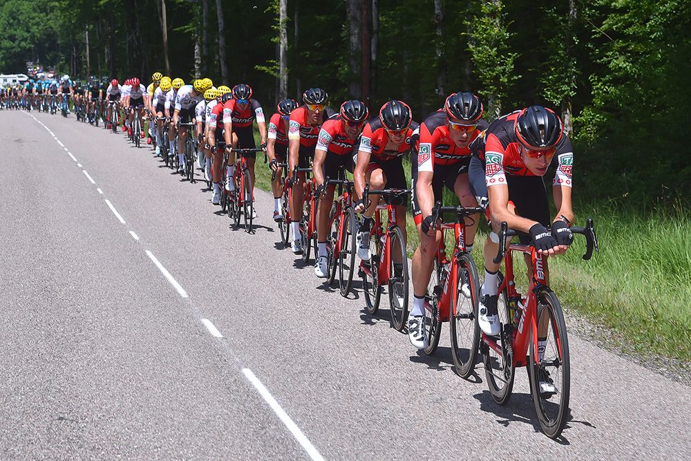 The BMC team lead the pleoton for much of the day in a show of strength