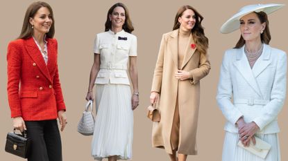 Four images of Kate Middleton carrying handbags by Aspinal, Anya Hindmarch, DeMellier and Strathberry