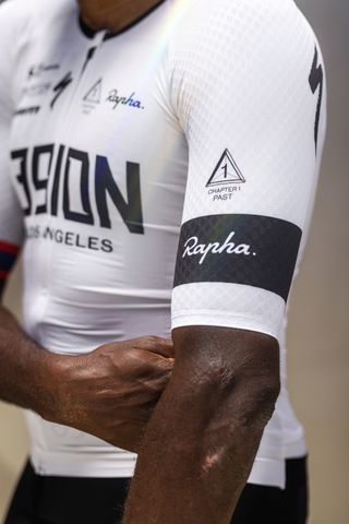 A close up of the left arm of Legion's latest kit, showing the Rapha logo