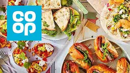 coop logo placed over an image of food
