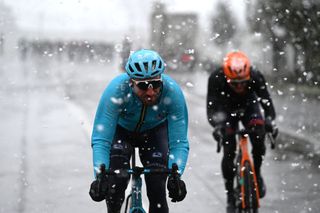 SARRIA SPAIN FEBRUARY 23 Gianni Moscon of Italy and Astana Qazaqstan Team competes in the breakaway during the 2nd O Gran Camio 2023 Stage 1 a 188km stage from Muralla de Lugo to Sarria on February 23 2023 in Sarria Spain Photo by Tim de WaeleGetty Images