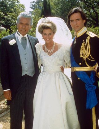 No Merchandising. Editorial Use Only Mandatory Credit: Photo by Sipa Press/REX/Shutterstock (115948b) L-R: JOHN FORSYTHE, CATHERINE OXENBERG AND MICHAEL PRAED 'DYNASTY' TV SERIES, AMERICA - 1985