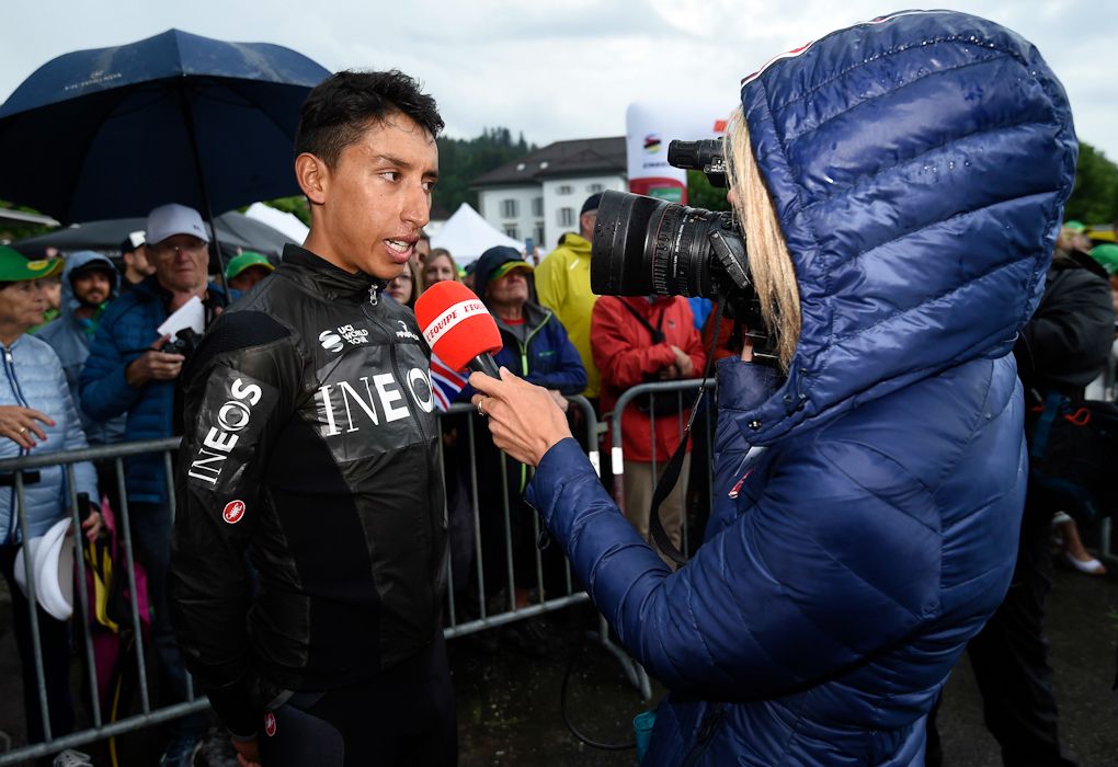 Egan Bernal talks with media